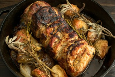 Rôti de porc au stilton et aux pommes